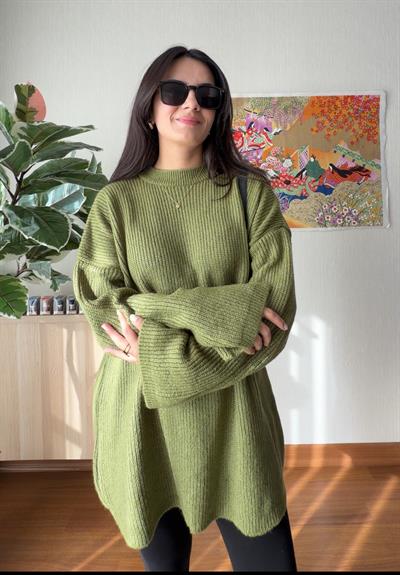 Seina Oversize Dökümlü Kazak Yeşil