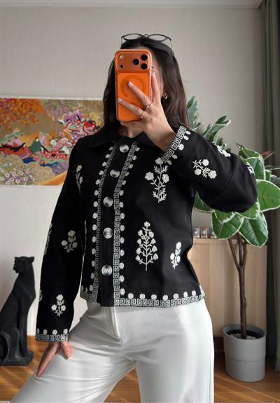 Shira Nakışlı Ceket Siyah