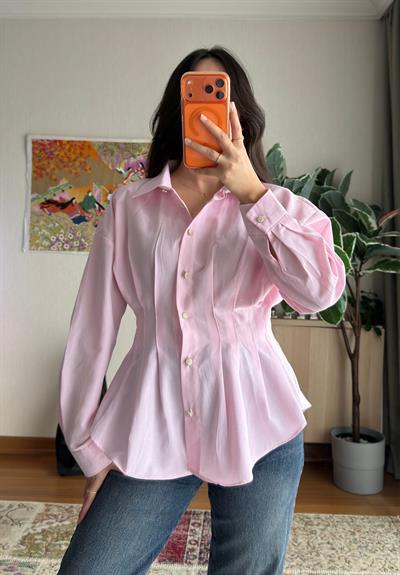 Sira Büzgü Detaylı Gömlek Pembe