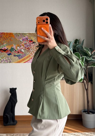Siray Büzgü Detaylı Gömlek Haki