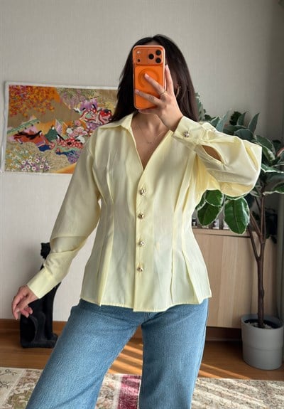 Siray Büzgü Detaylı Gömlek Sarı