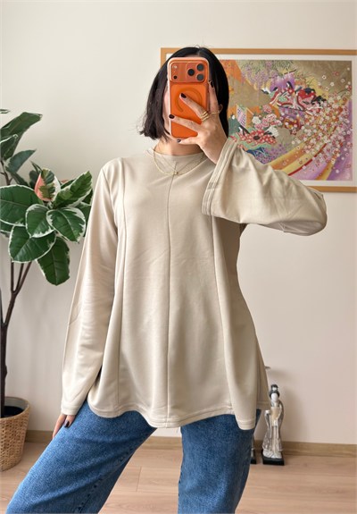Sırtı Bağcıklı İspanyol Kol Peplum Bluz Bej