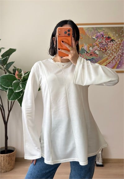 Sırtı Bağcıklı İspanyol Kol Peplum Bluz Ekru