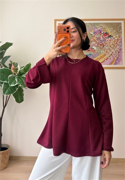 Sırtı Bağcıklı İspanyol Kol Peplum Bluz Bordo