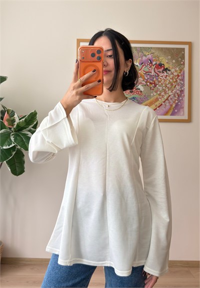 Sırtı Bağcıklı İspanyol Kol Peplum Bluz Ekru