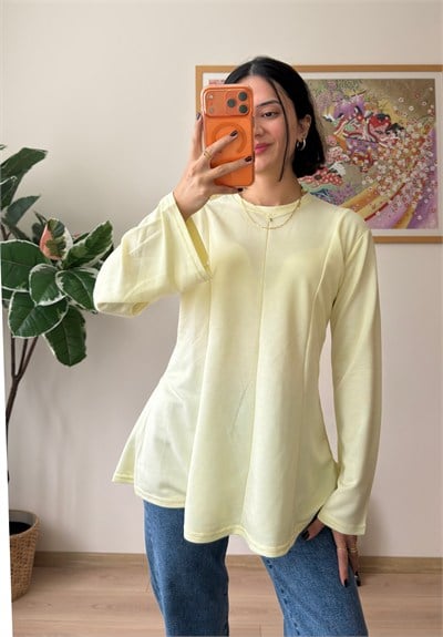 Sırtı Bağcıklı İspanyol Kol Peplum Bluz Sarı
