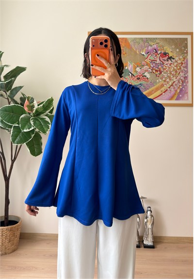 Sırtı Bağcıklı İspanyol Kol Peplum Bluz Saks