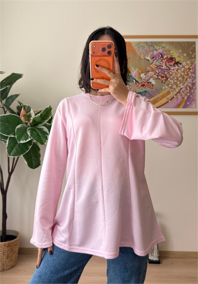 Sırtı Bağcıklı İspanyol Kol Peplum Bluz Pembe