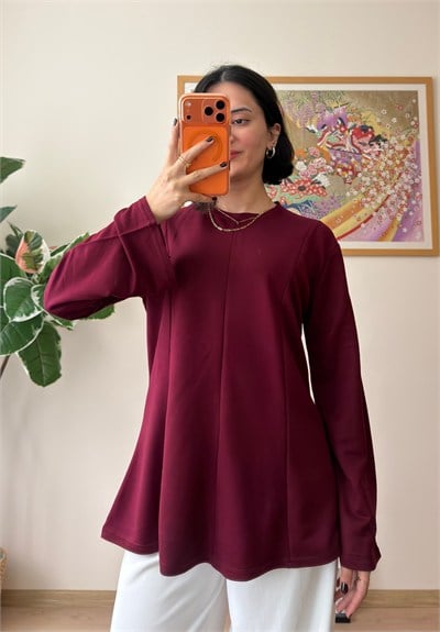Sırtı Bağcıklı İspanyol Kol Peplum Bluz Bordo
