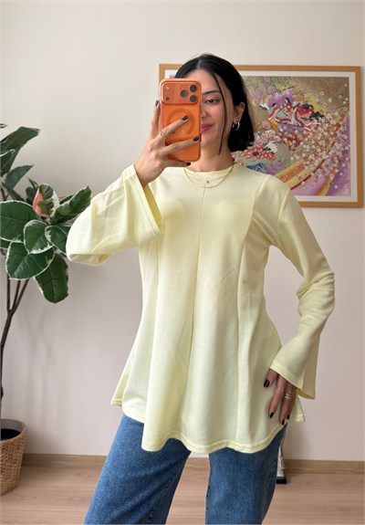 Sırtı Bağcıklı İspanyol Kol Peplum Bluz Sarı