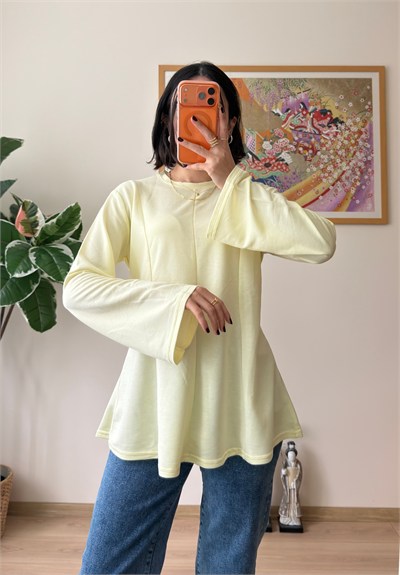 Sırtı Bağcıklı İspanyol Kol Peplum Bluz Sarı