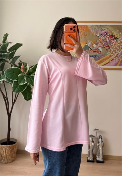 Sırtı Bağcıklı İspanyol Kol Peplum Bluz Pembe