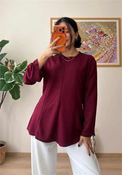 Sırtı Bağcıklı İspanyol Kol Peplum Bluz Bordo