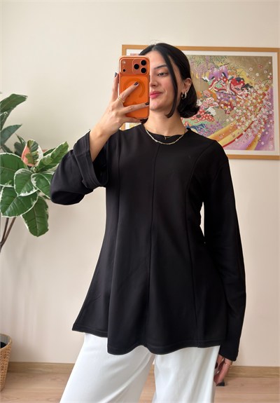 Sırtı Bağcıklı İspanyol Kol Peplum Bluz Siyah