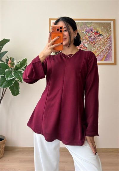 Sırtı Bağcıklı İspanyol Kol Peplum Bluz Bordo