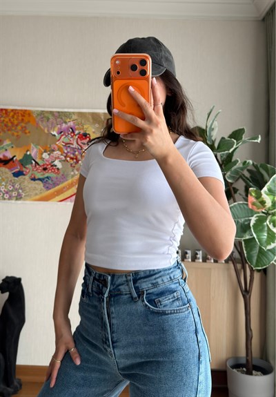 Swey Kare Yaka T-Shirt Beyaz