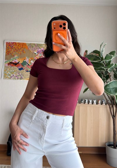 Swey Kare Yaka T-Shirt Bordo