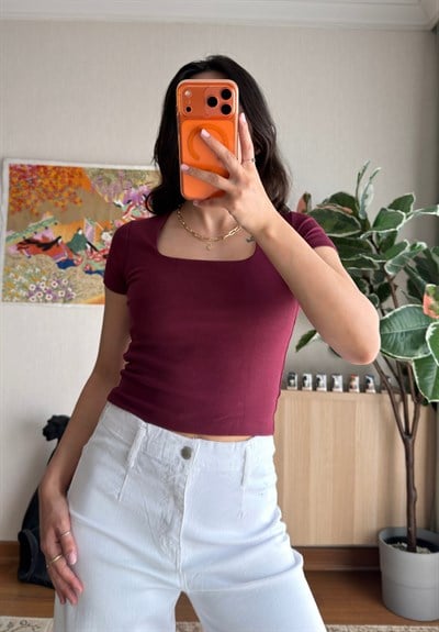 Swey Kare Yaka T-Shirt Bordo
