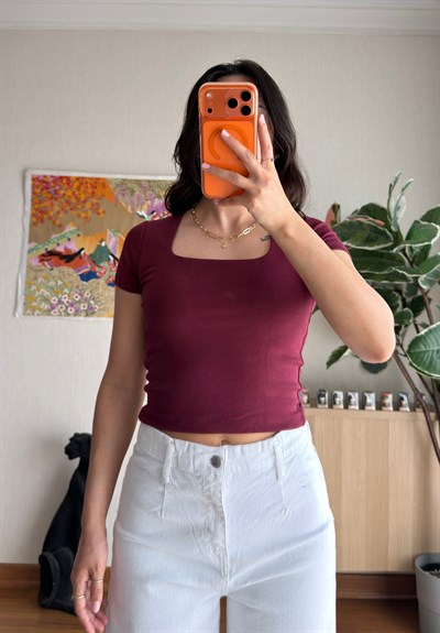 Swey Kare Yaka T-Shirt Bordo
