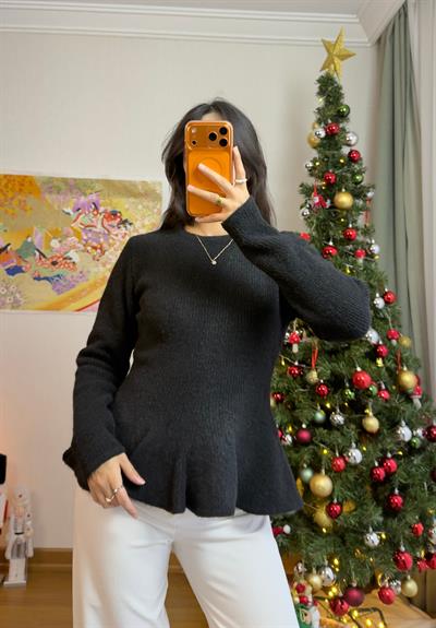 Tania Puplum Triko Kazak Siyah