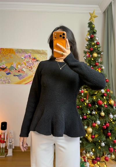 Tania Puplum Triko Kazak Siyah