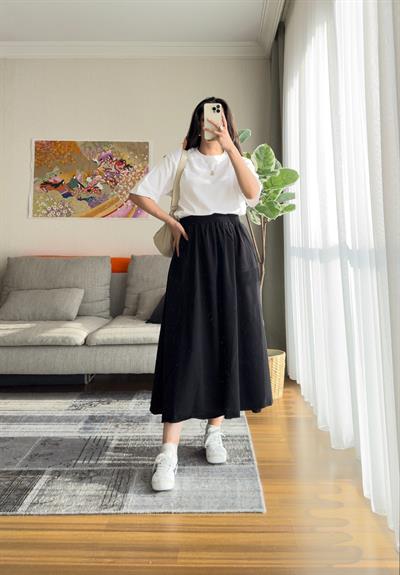 Taru Gabardin Midi Etek Siyah