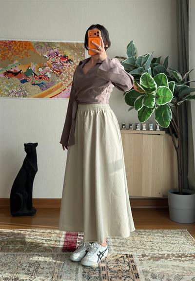 Taru Gabardin Midi Etek Bej