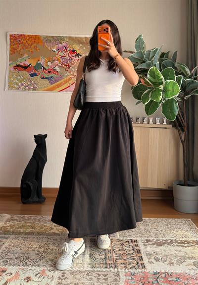 Taru Gabardin Midi Etek Siyah