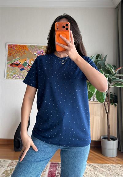 Taşlı Basic Modal T-Shirt Lacivert