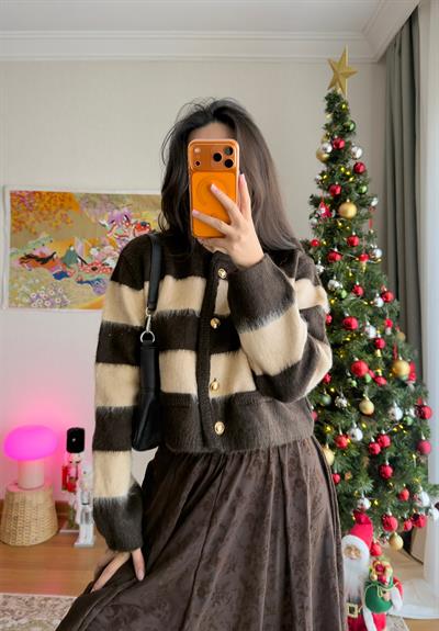 Toshiko Çizgili Hırka Kahve