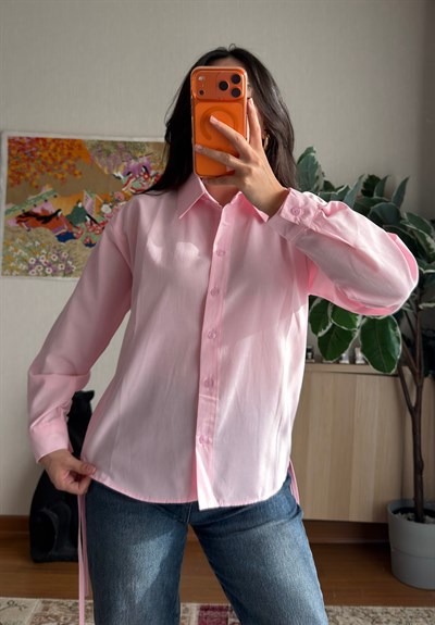 Ueko Yanı Büzgülü Gömlek Pembe
