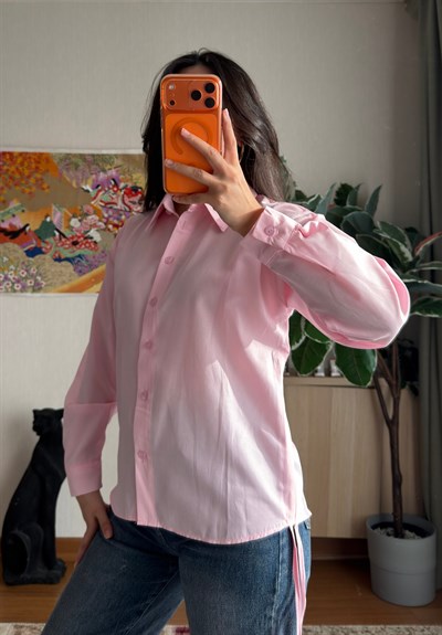 Ueko Yanı Büzgülü Gömlek Pembe