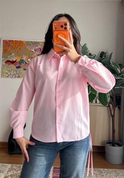 Ueko Yanı Büzgülü Gömlek Pembe