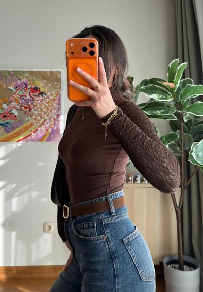 Uiho Dantel Detaylı Body Kahve