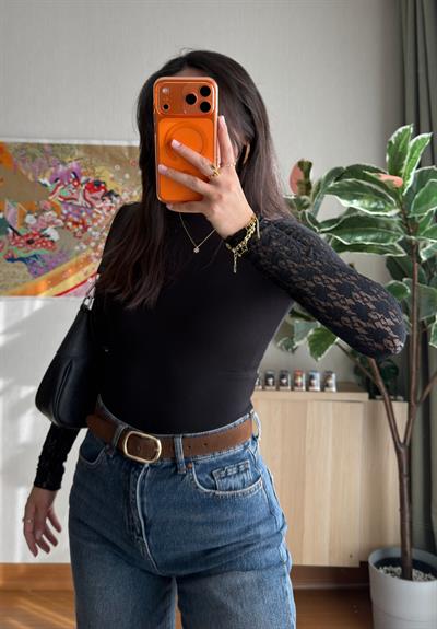 Uiho Dantel Detaylı Body Siyah