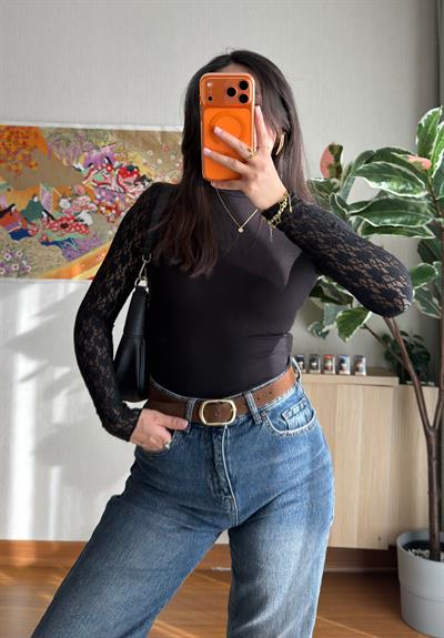 Uiho Dantel Detaylı Body Siyah