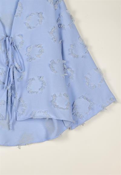 Kiku Püsküllü Bağlamalı Kimono Mavi