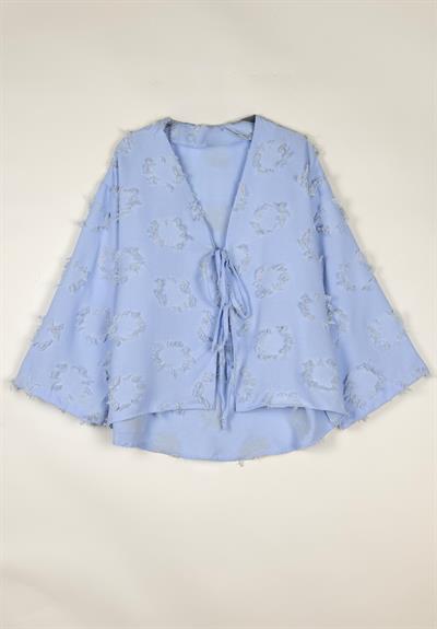 Kiku Püsküllü Bağlamalı Kimono Mavi