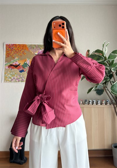 Yandan Bağlamalı Bluz Bordo