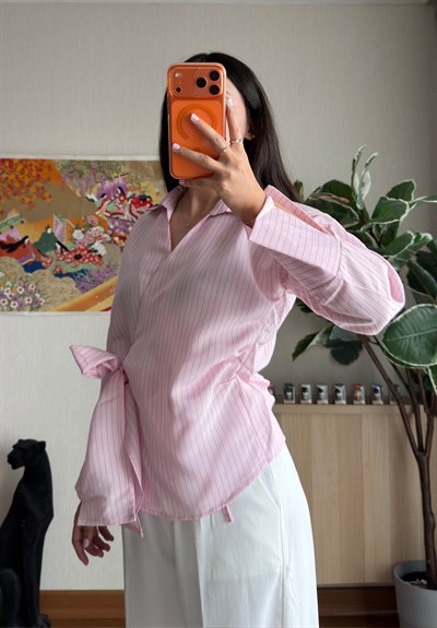 Yandan Bağlamalı Bluz Pembe