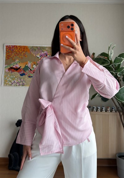 Yandan Bağlamalı Bluz Pembe