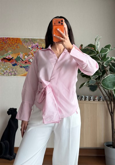 Yandan Bağlamalı Bluz Pembe