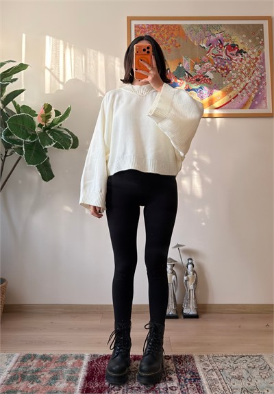 Yarasa Kol Oversize Triko Kazak Ekru