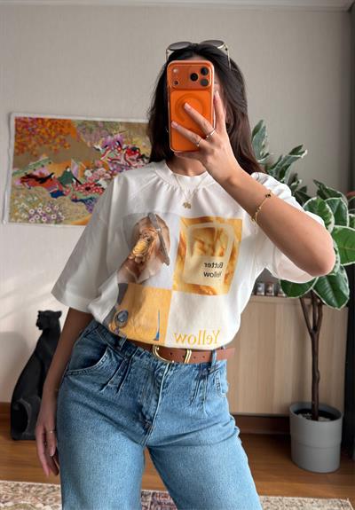 Yellow Baskılı Vintage T-Shirt 