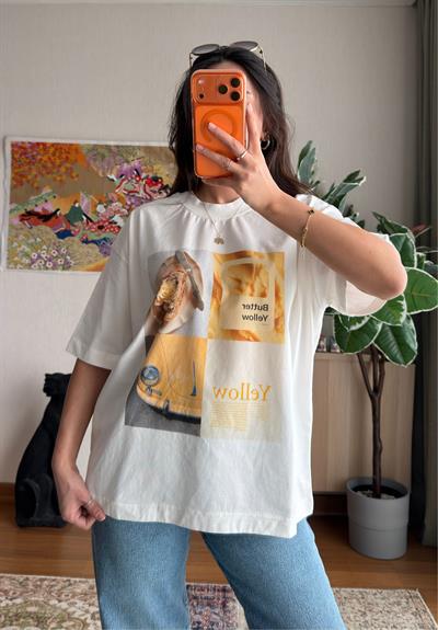 Yellow Baskılı Vintage T-Shirt 