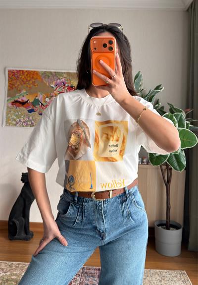 Yellow Baskılı Vintage T-Shirt 