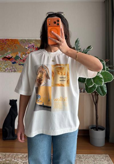 Yellow Baskılı Vintage T-Shirt 