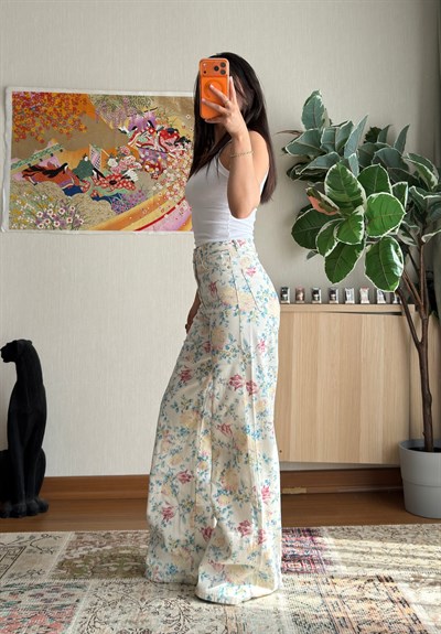 Yoshie Desenli Jean Beyaz-Mavi