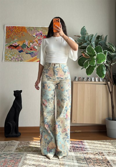 Yoshie Desenli Jean Mavi-Ekru