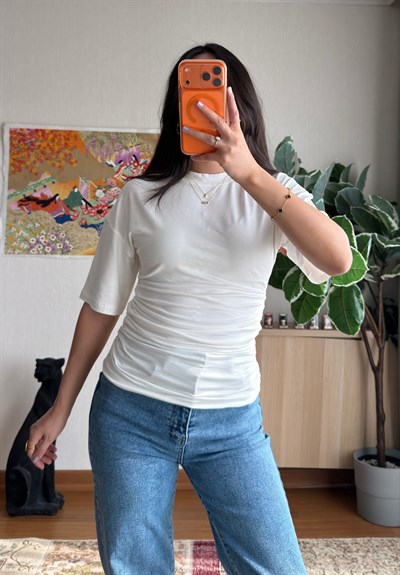 Yuika Yarım Kol Bluz Ekru